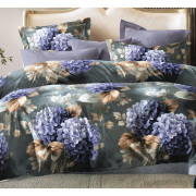 Pościel 3D Satyna Bawełniana 160x200 Z Prześcieradem Kwiaty Hortensje