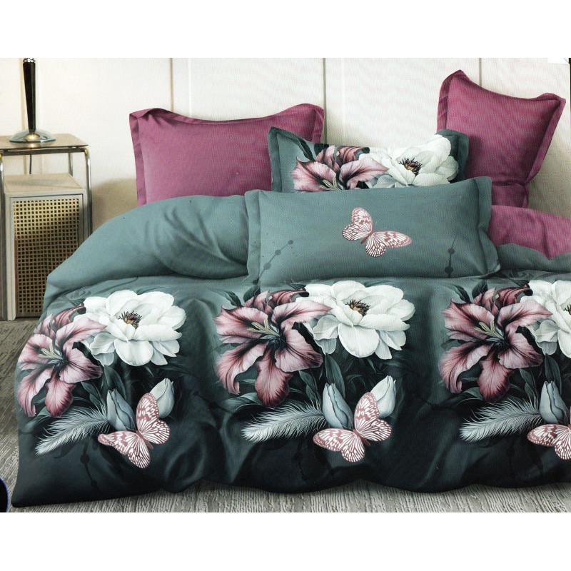 Pościel 3D Satyna Bawełniana 160x200 Z Prześcieradłem Kwiaty