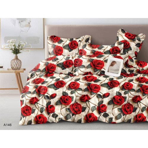 Pościel 3D Satyna Bawełniana 160/200 3cz Czerwone Róże