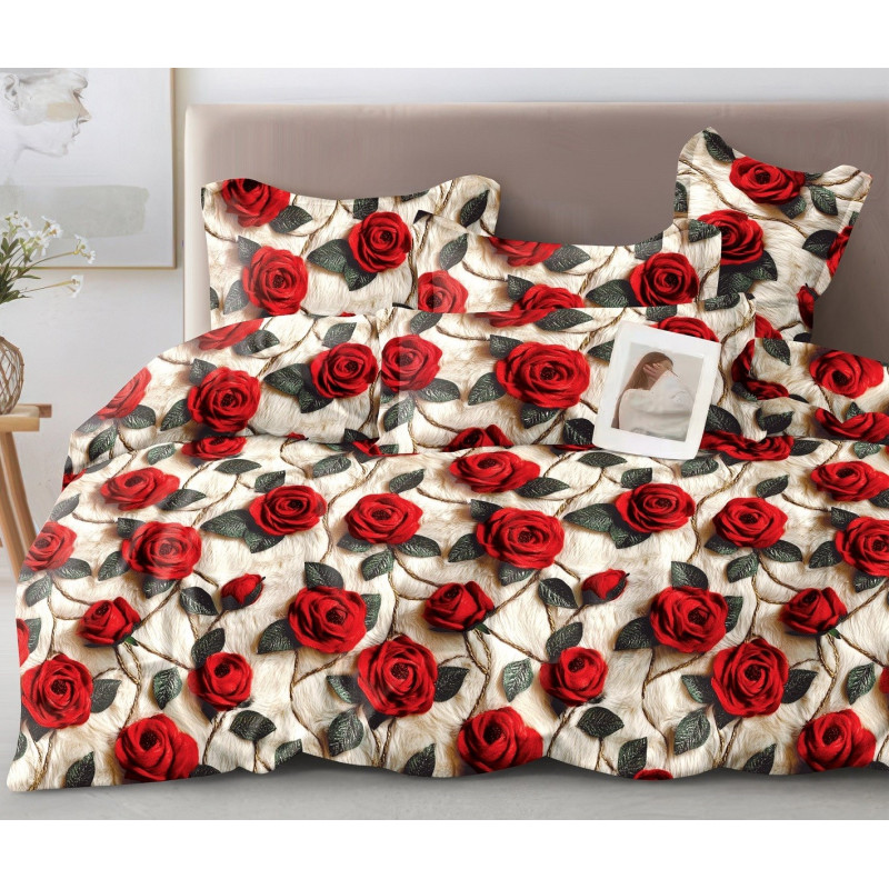Pościel 3D Satyna Bawełniana 160/200 3cz Czerwone Róże