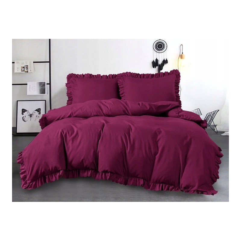 Pościel Z Falbanką Mikrofibra Cotton World 160x200 3cz Amarantowa