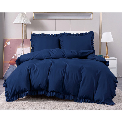 Pościel Z Falbanką Mikrofibra Cotton World 160x200 3cz Granatowa
