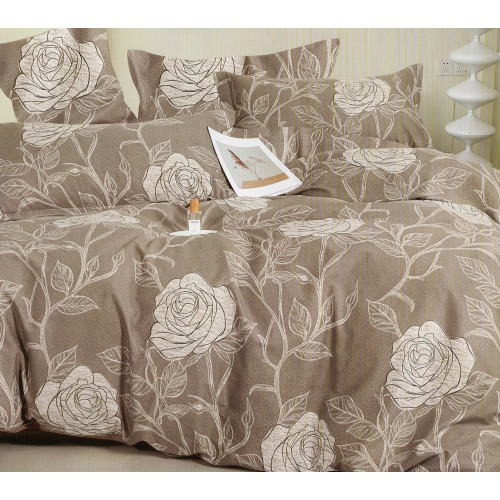 Pościel 160x200 Dwustronna Bawełna Satynowa Collection World Beżowa Ró...