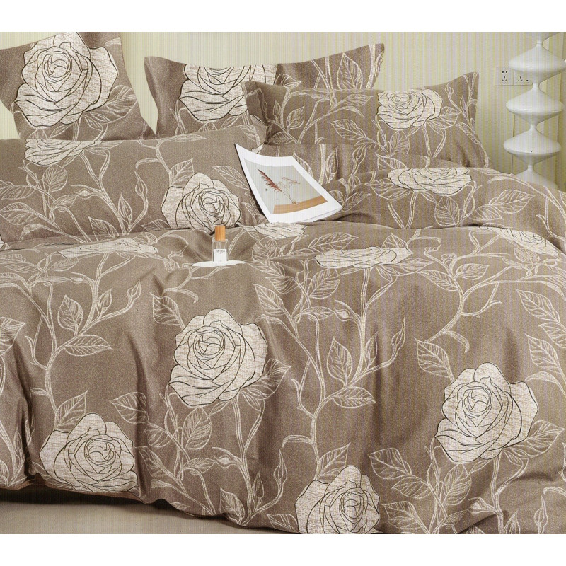 Pościel 160x200 Dwustronna Bawełna Satynowa Collection World Beżowa Ró...