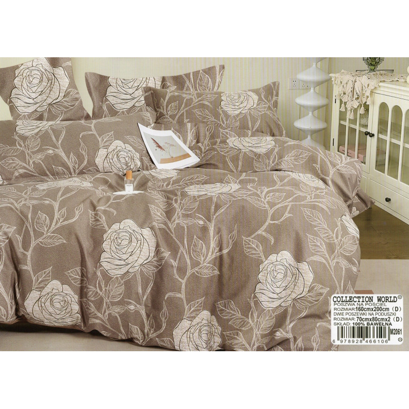 Pościel 160x200 Dwustronna Bawełna Satynowa Collection World Beżowa Ró...