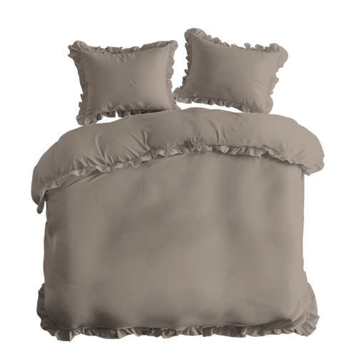 Pościel Z Falbaną 160x200 100% Bawełna Detexpol Pure Taupe/Ciemny Beż