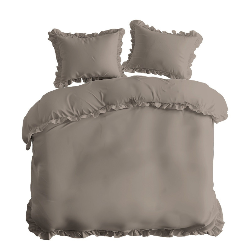 Pościel Z Falbaną 160x200 100% Bawełna Detexpol Pure Taupe/Ciemny Beż