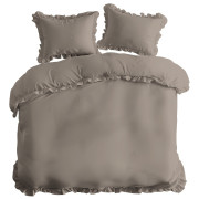 Pościel Z Falbaną 160x200 100% Bawełna Detexpol Pure Taupe/Ciemny Beż