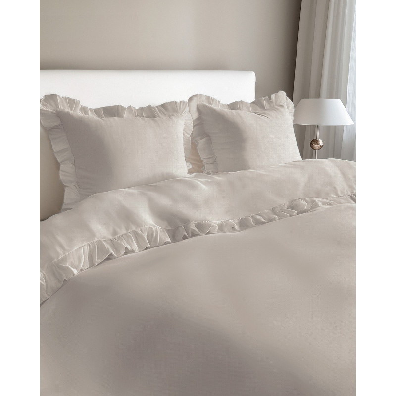 Pościel Z Falbaną 160x200 100% Bawełna Detexpol Pure Jasny Beż