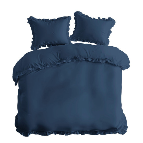 Pościel Z Falbaną 220x200 100% Bawełna Detexpol Pure Granatowa
