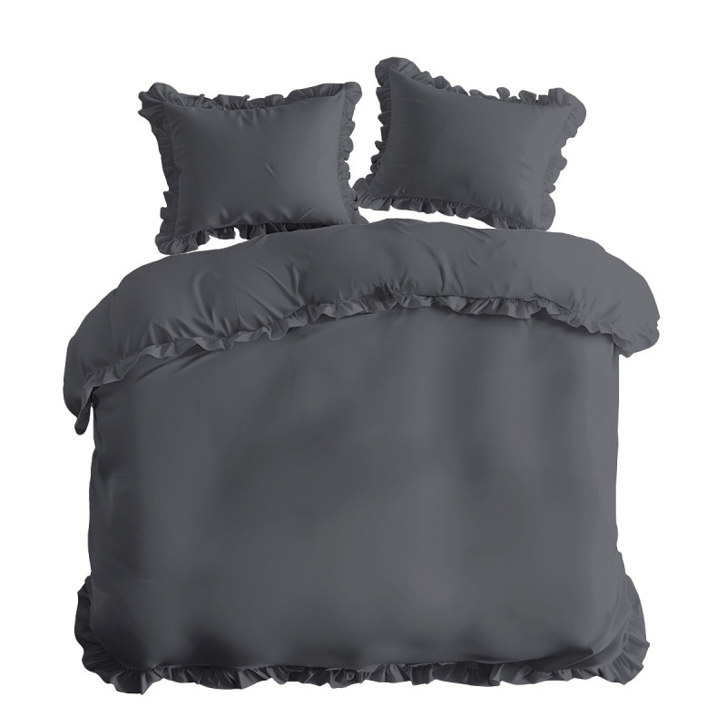 Pościel Z Falbaną 220x200 100% Bawełna Detexpol Pure Grafitowa