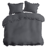Pościel Z Falbaną 220x200 100% Bawełna Detexpol Pure Grafitowa