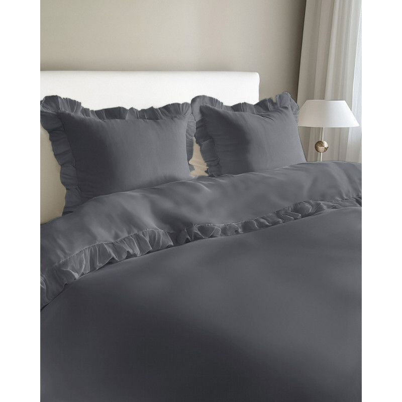 Pościel Z Falbaną 220x200 100% Bawełna Detexpol Pure Grafitowa