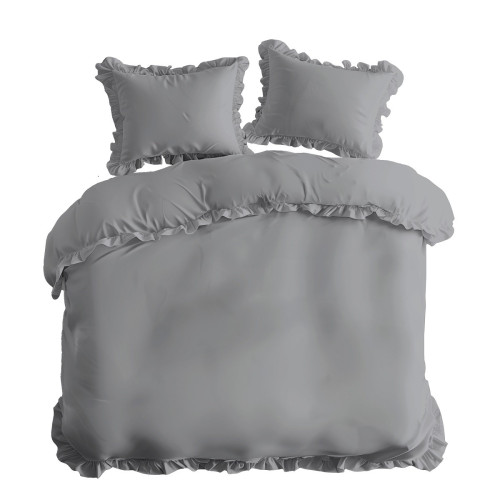 Pościel Z Falbaną 220x200 100% Bawełna Detexpol Pure Jasnoszara