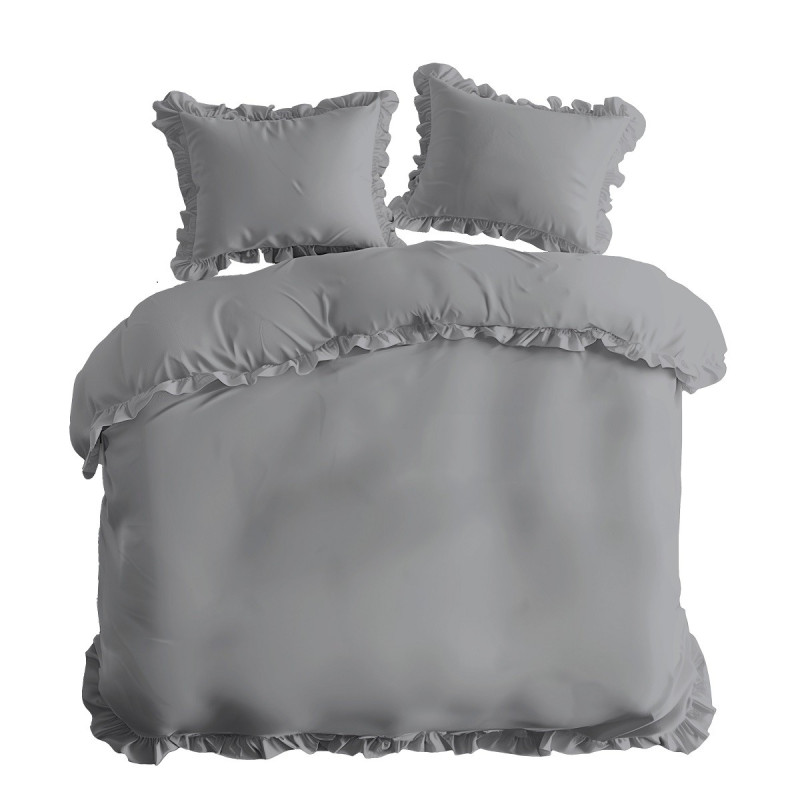 Pościel Z Falbaną 220x200 100% Bawełna Detexpol Pure Jasnoszara