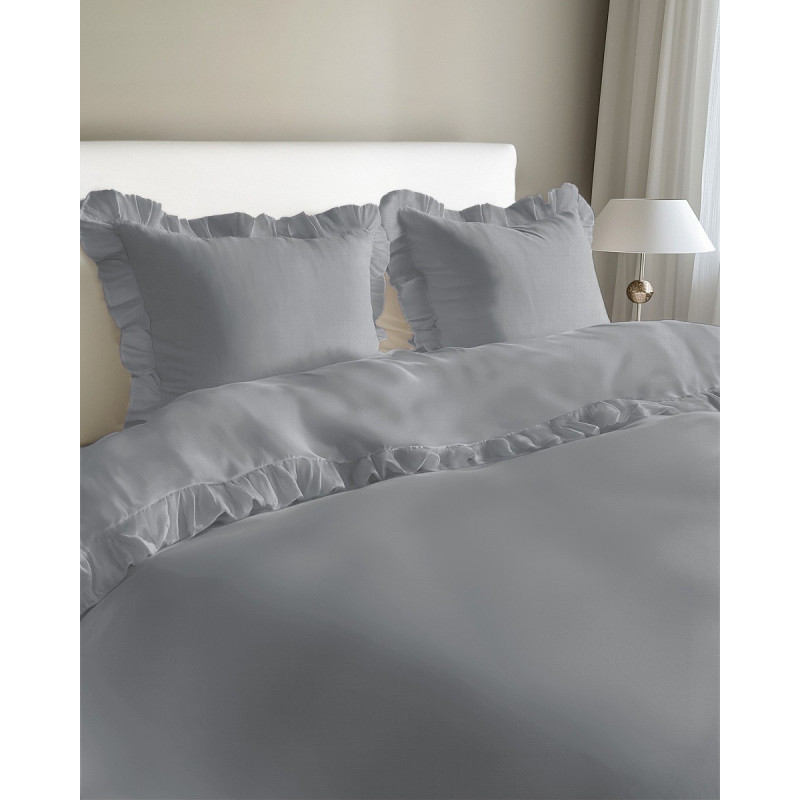 Pościel Z Falbaną 220x200 100% Bawełna Detexpol Pure Jasnoszara