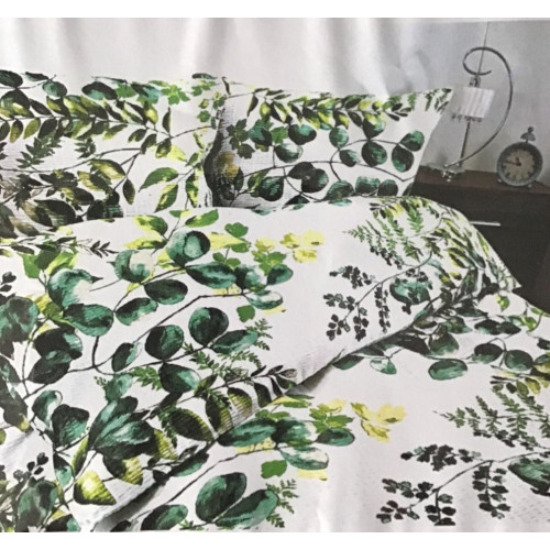 Komplet Pościeli Z Kory 100% Bawełna 160x200cm Zielone Liście Na Biały...