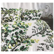 Komplet Pościeli Z Kory 100% Bawełna 160x200cm Zielone Liście Na Biały...
