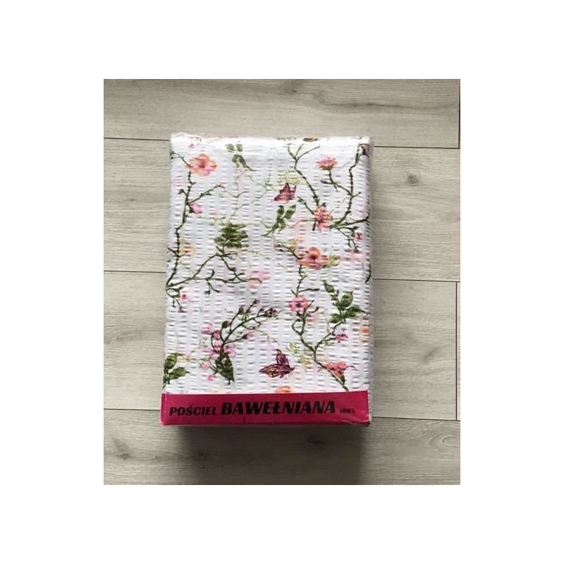 Komplet Pościeli Z Kory 100% Bawełna 160x200cm Gałązki Kwiaty Motylki