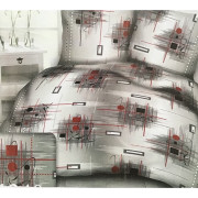 Komplet Pościeli Z Kory 100% Bawełna 160x200cm Grafika Szaro Czerwona