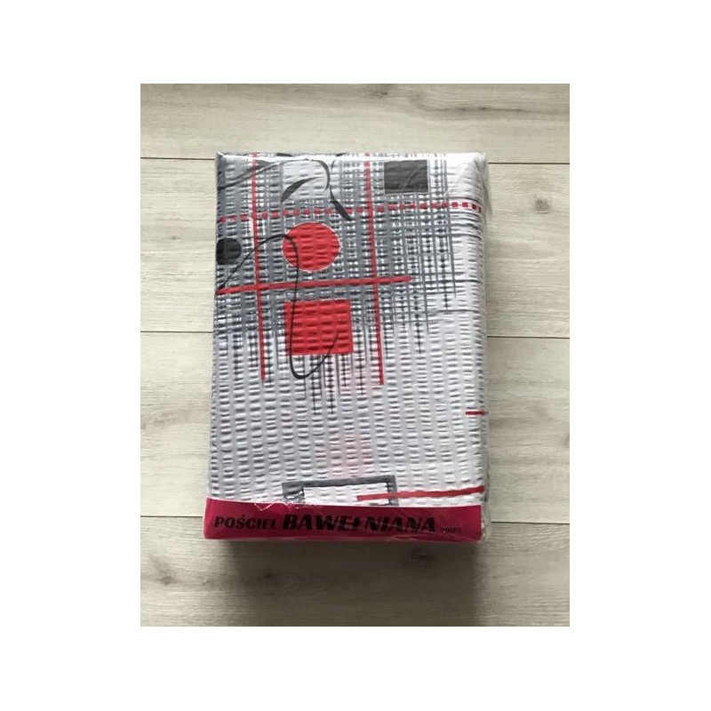 Komplet Pościeli Z Kory 100% Bawełna 160x200cm Grafika Szaro Czerwona