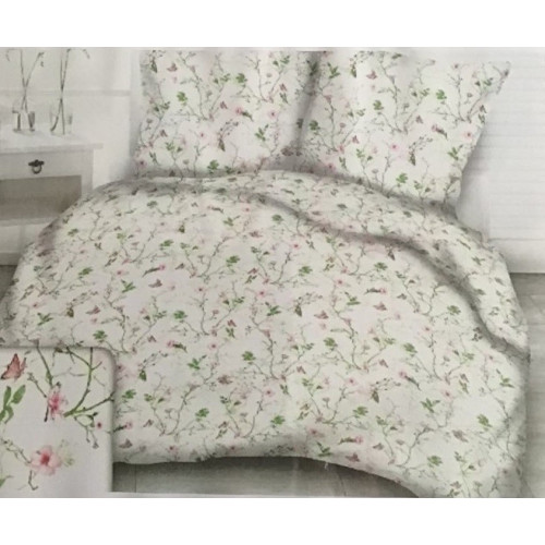 Komplet Pościeli Z Kory 100% Bawełna 220x200cm Gałązki Kwiaty Motylki