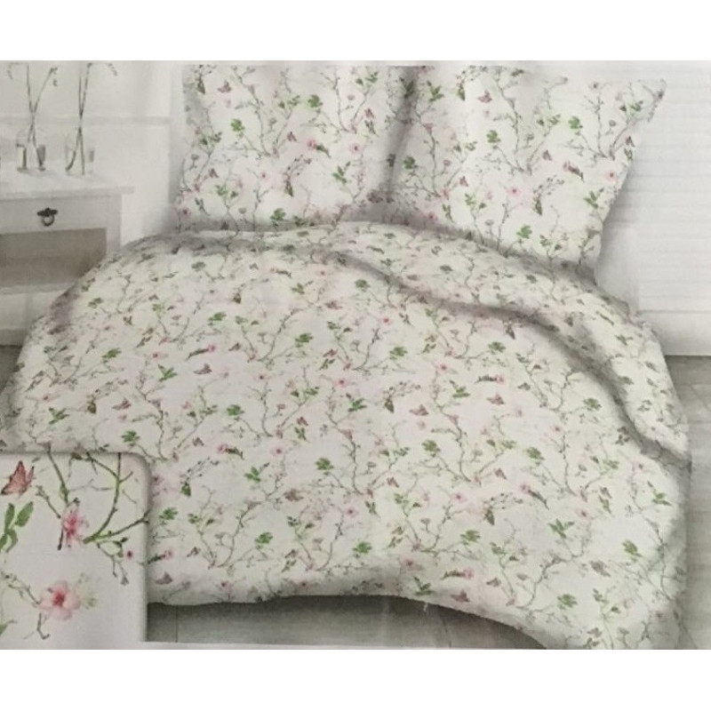 Komplet Pościeli Z Kory 100% Bawełna 220x200cm Gałązki Kwiaty Motylki