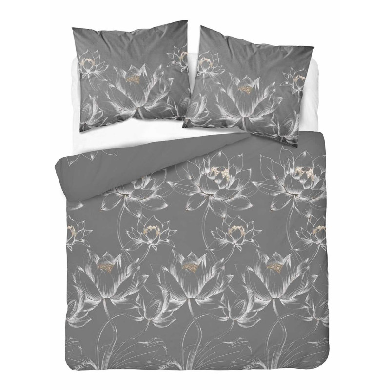 Pościel Detexpol 100% Bawełna 160x200 3cz 5752A Szara Kwiaty