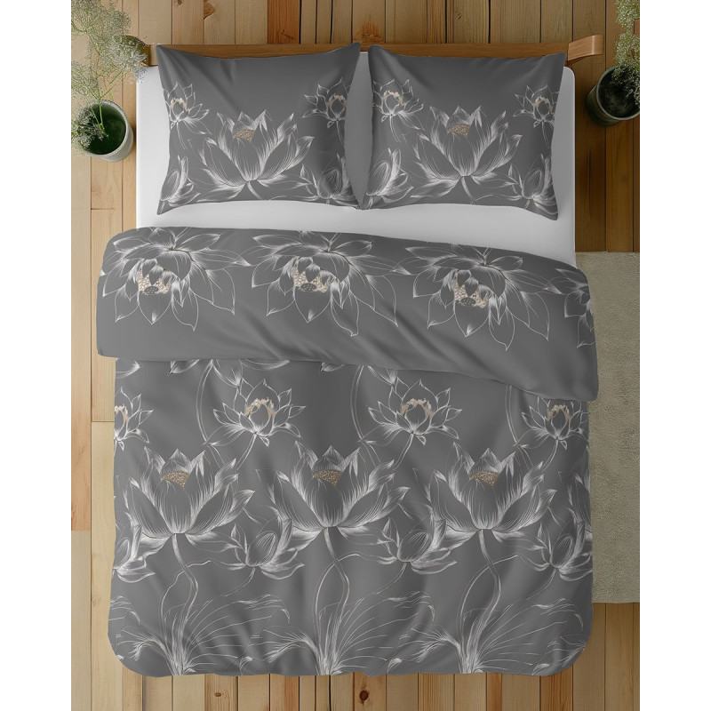 Pościel Detexpol 100% Bawełna 160x200 3cz 5752A Szara Kwiaty