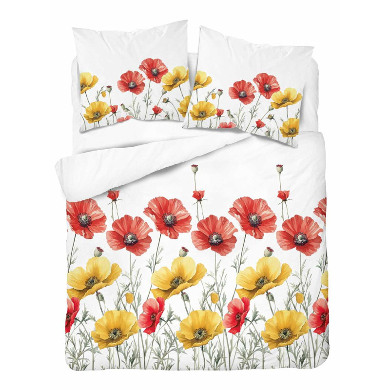 Pościel Detexpol 100% Bawełna 160x200 3cz 5758A Maki Czerwone i Żółte