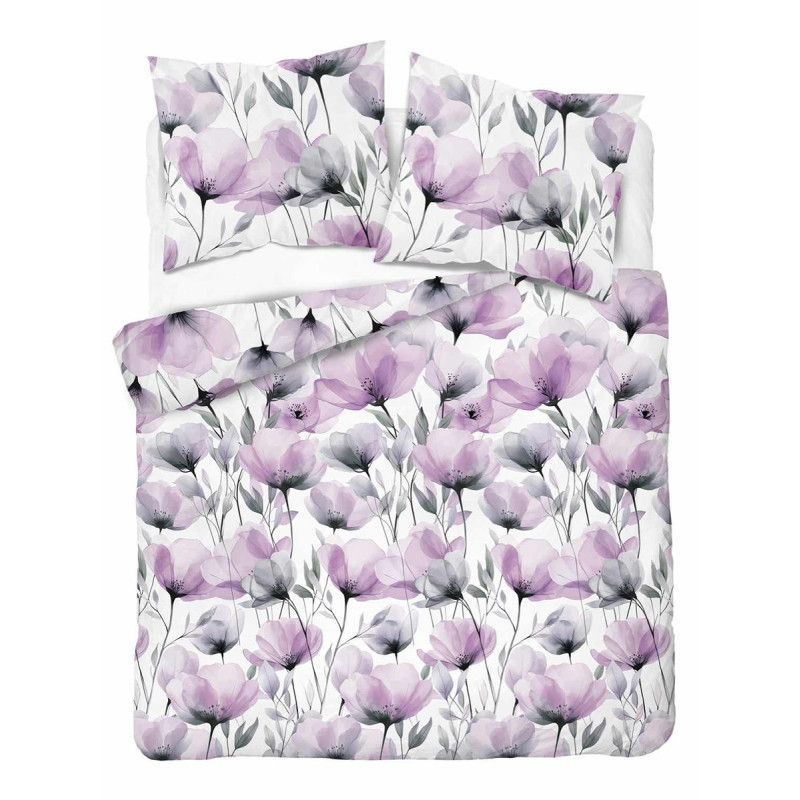 Pościel Detexpol 100% Bawełna 160x200 3cz 5762A Fioletowe Kwiaty