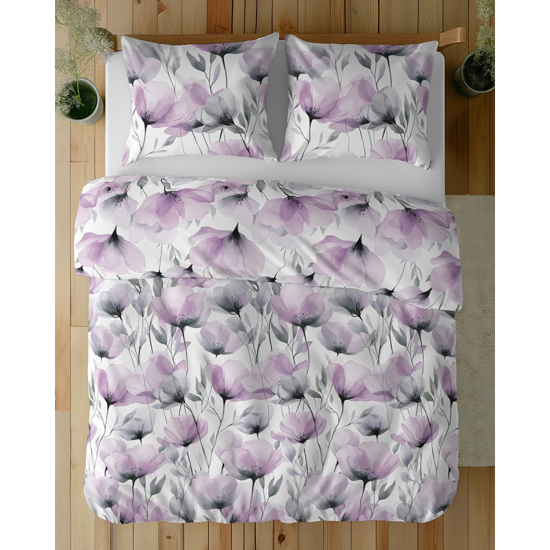 Pościel Detexpol 100% Bawełna 160x200 3cz 5762A Fioletowe Kwiaty