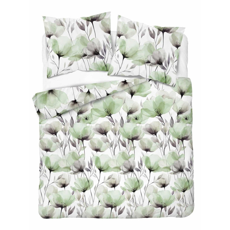 Pościel Detexpol 100% Bawełna 160x200 3cz 5762B Zielone Kwiaty