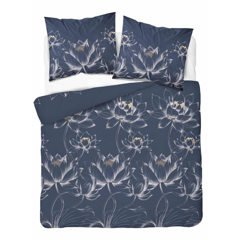 Pościel Detexpol 100% Bawełna 220x200 3cz 5751A Granatowa Kwiaty