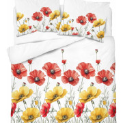 Pościel Detexpol 100% Bawełna 220x200 3cz 5758A maki Czerwone i Żółte