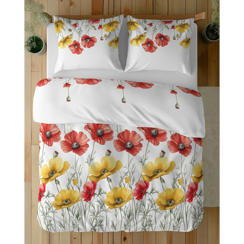 Pościel Detexpol 100% Bawełna 220x200 3cz 5758A maki Czerwone i Żółte