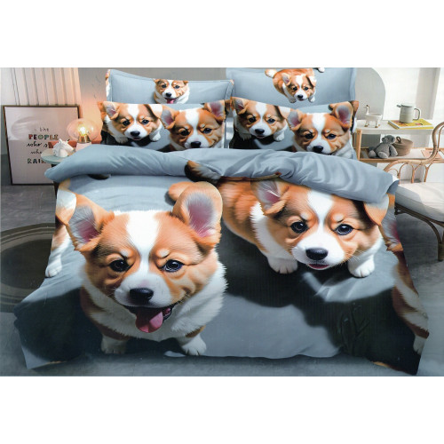 Pościel 3D Satyna Bawełniana 160x200 3cz Psy