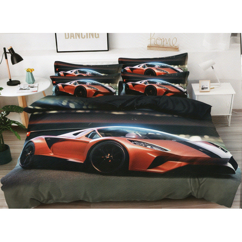 Pościel 3D Satyna Bawełniana 160x200 Z Prześcieradłem Auto Wyścigowe
