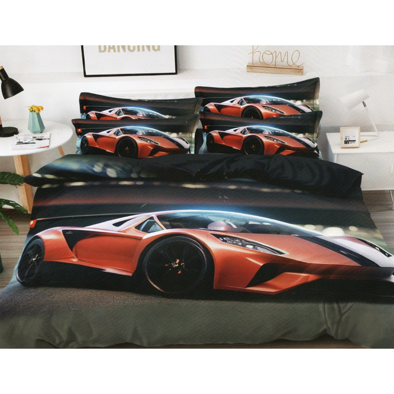 Pościel 3D Satyna Bawełniana 160x200 Z Prześcieradłem Auto Wyścigowe