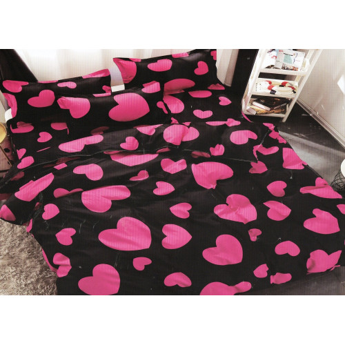 Pościel 3D Satyna Bawełniana 140/200 2cz Serca Różowe
