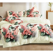 Pościel 3D Satyna Bawełniana 160/200 3cz Kwiaty Motyle