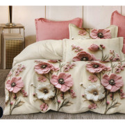 Pościel 3D Satyna Bawełniana 220x200 Z Prześcieradłem  Różowe Kwiaty