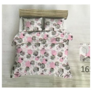 Komplet Pościeli Z Kory 100% Bawełna 160x200cm Grafika Różowo Szara