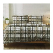 Komplet Pościeli Z Kory 100% Bawełna 220x200cm Krata Brązowa