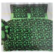 Komplet Pościeli Z Kory 100% Bawełna 220x200cm Liście Na Czarnym