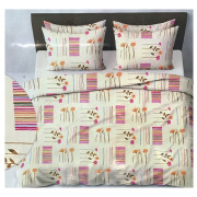 Komplet Pościeli Z Kory 100% Bawełna 160x200cm Kolorowe Paski Kwiaty