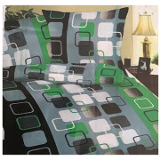 Komplet Pościeli Z Kory 100% Bawełna 220x200cm Grafika Zielono Szara