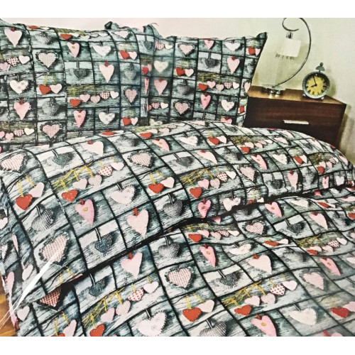 Komplet Pościeli Z Kory 100% Bawełna 160x200cm Serca