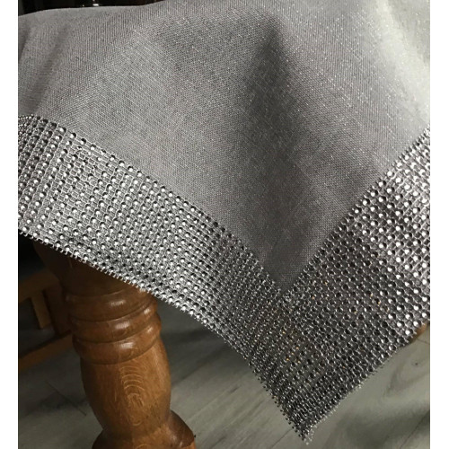 Obrus Szary Ze Srebrną Nitką Obszyty Cekinami