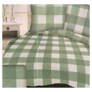 Komplet Pościeli Z Kory 100% Bawełna 220x200cm Krata Zielona Miętowa